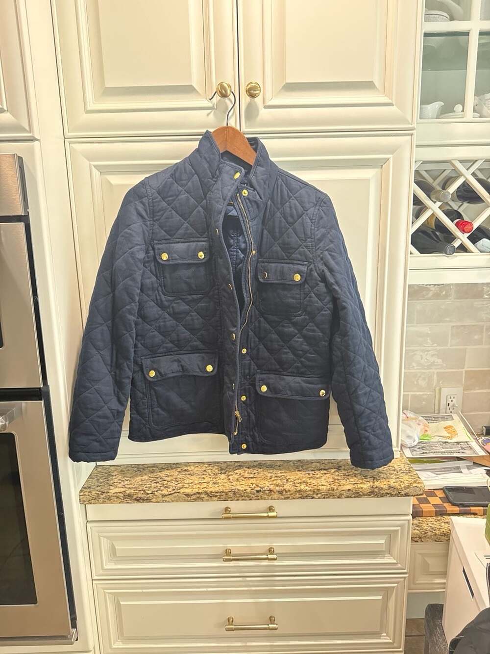 J.Crew Mercantile Navy Quilted Field Jacket with Gold Hardware
